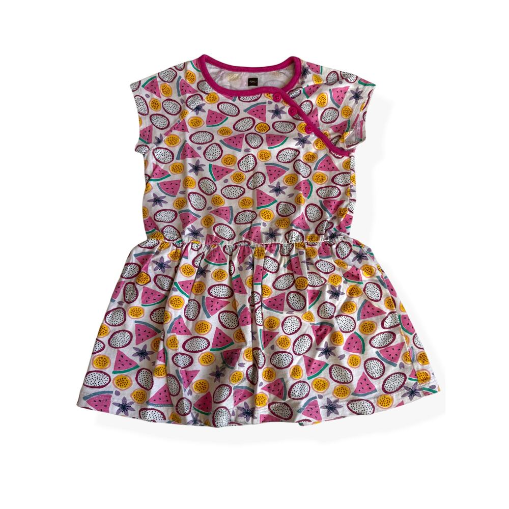 Tea Collection Printed Raglan Dress Tropical Fruit Pink Girls 2